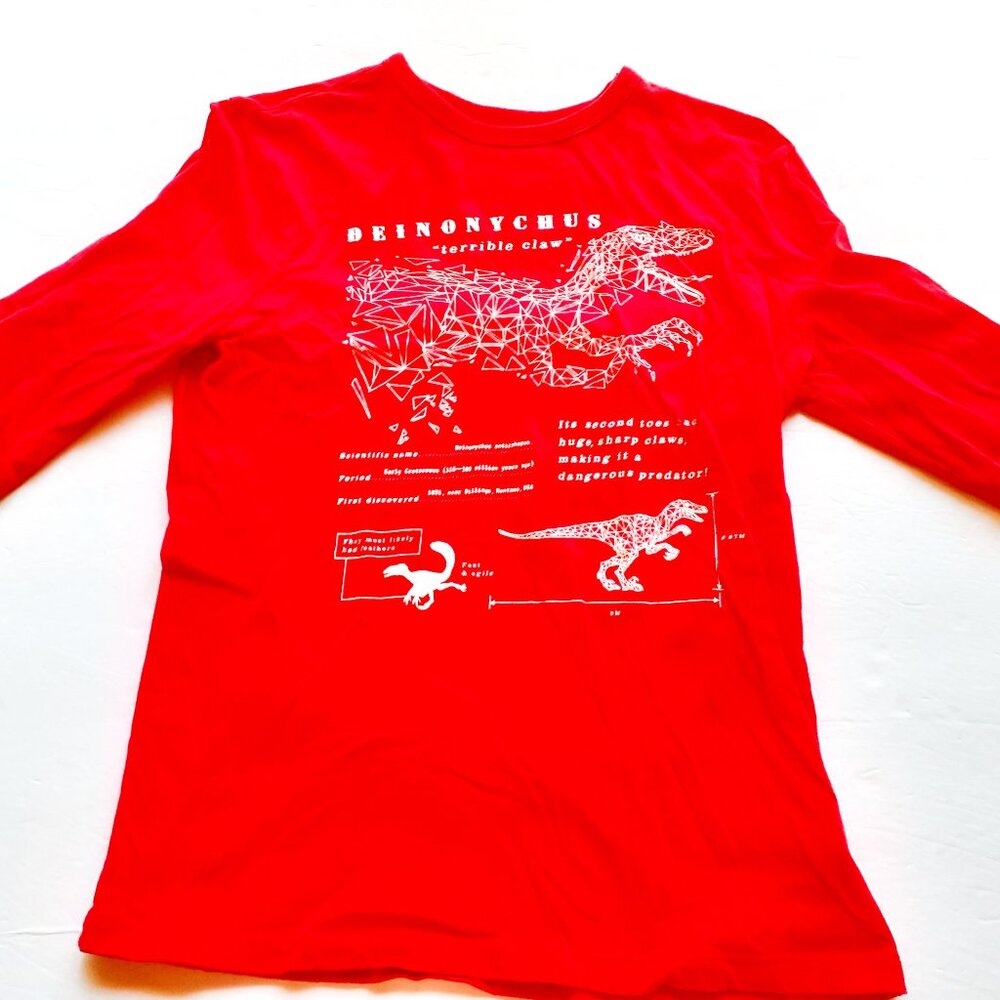 Gap Boys T-Shirt Dinosaur Long Sleeve Red XL 12